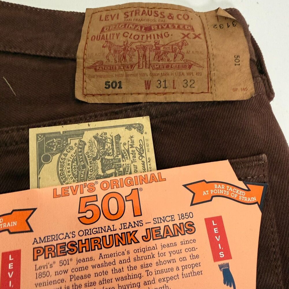 Vintage 1997 Levi's 501 Chocolate Brown Jeans USA Made Deadstock Factory 524
